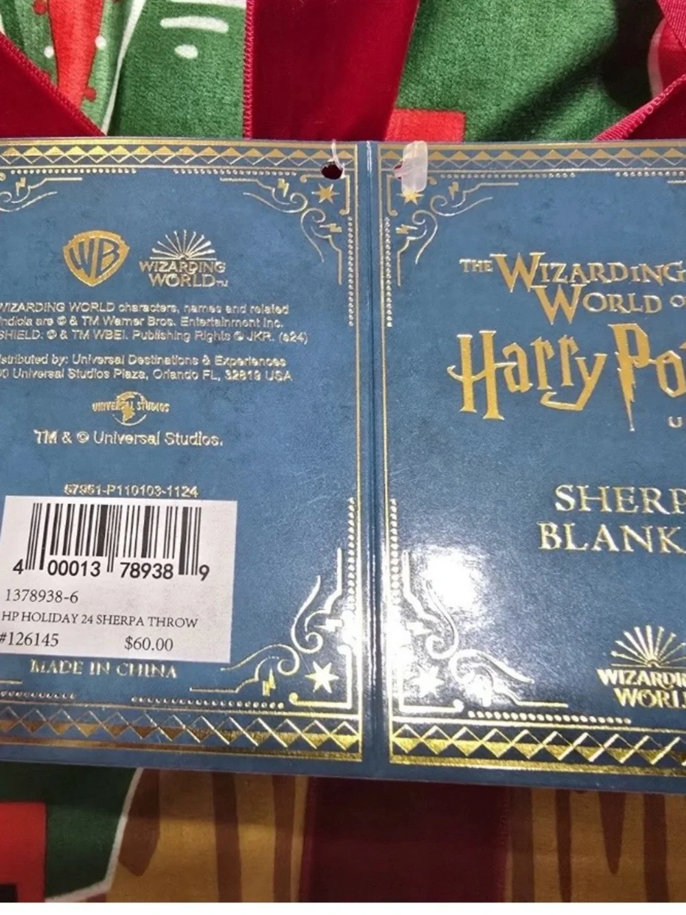Hogsmeade Christmas Sherpa Blanket - Red & Green Holiday Throw
